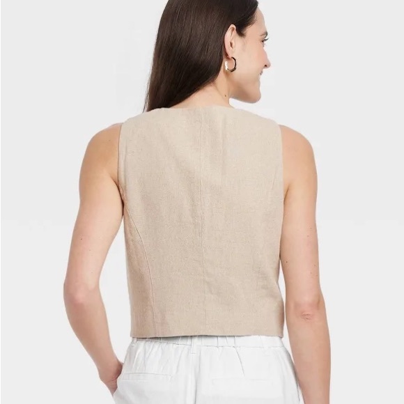 Tan/Beige Women's Linen Vest - Picture 2 of 6